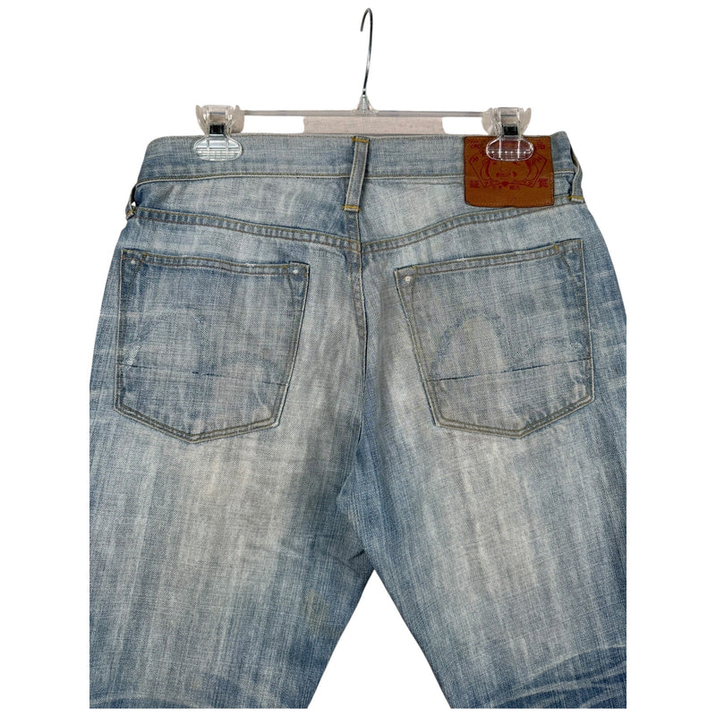 Vintage Evisu Distressed Raw Hem Denim Shorts 32