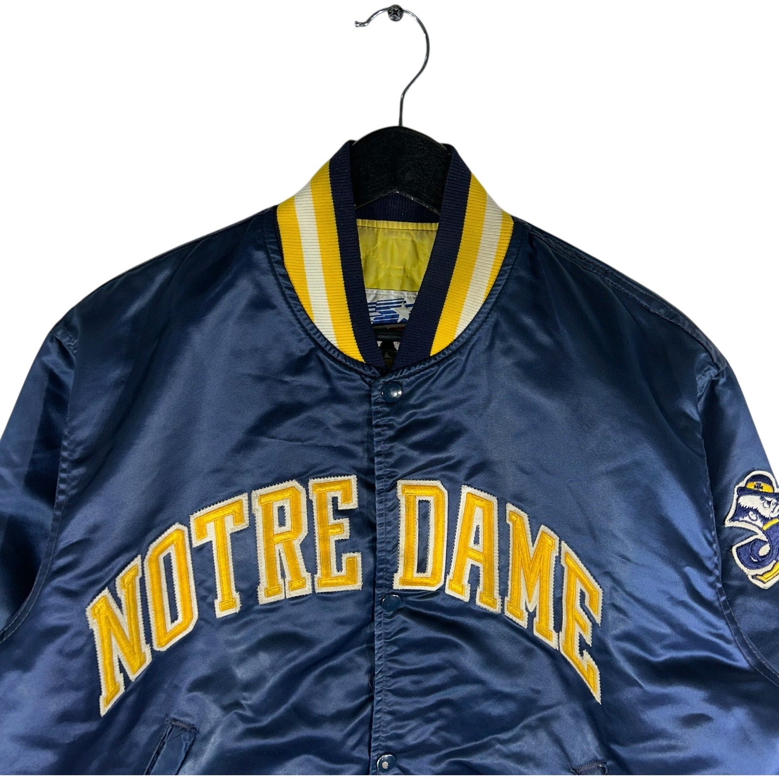Vintage Starter Notre Dame Arch Spellout Satin Bomber Jacket