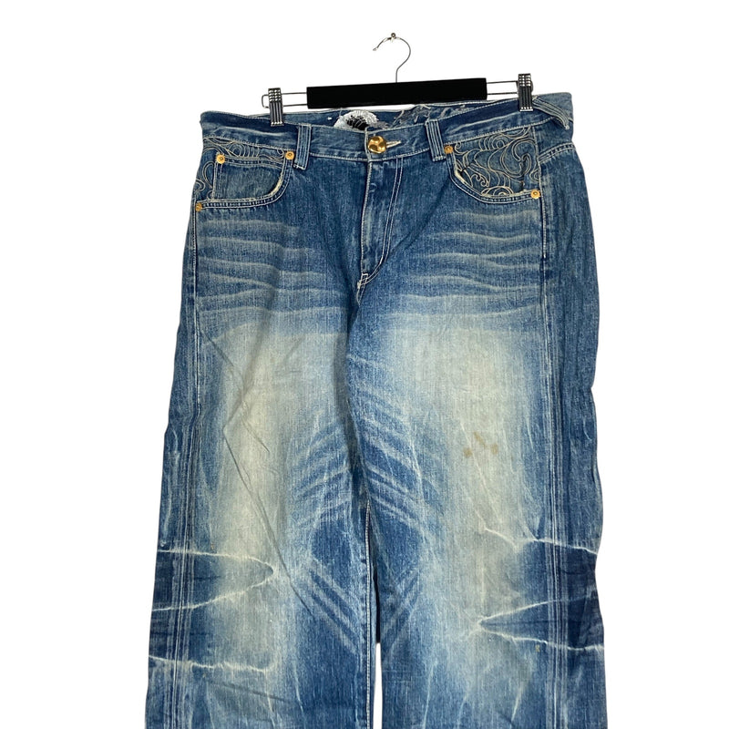 Vintage Big Train Embroidered Straight Leg Denim Jeans 37x32