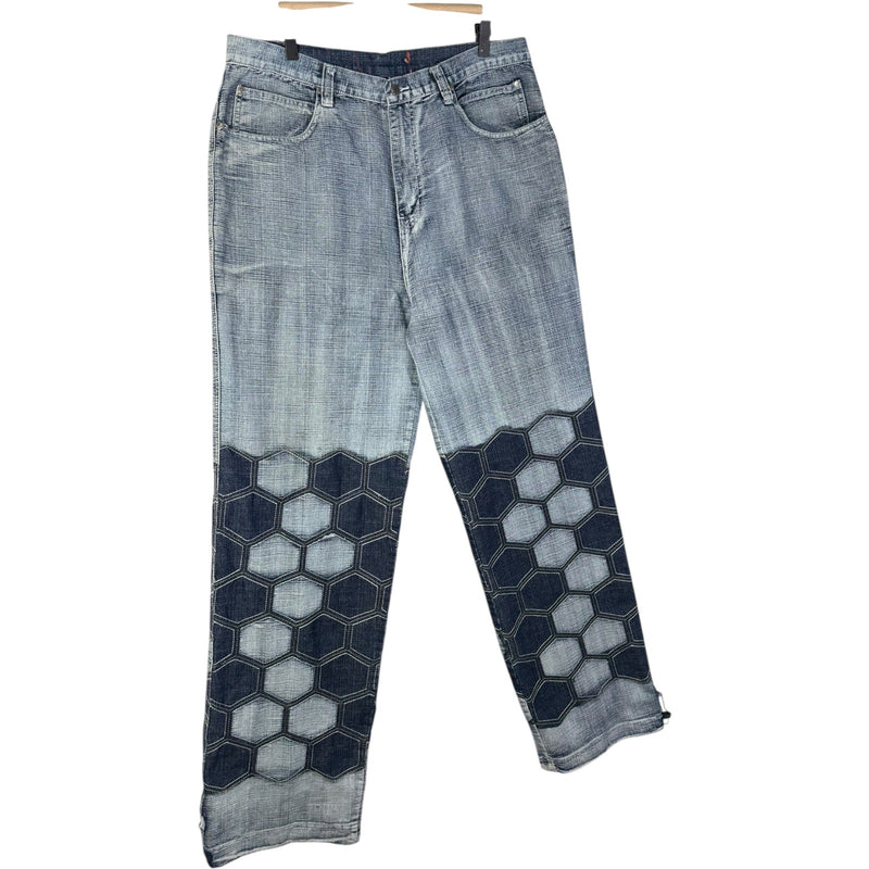 Vintage Straight Leg Honeycomb Contrast Stitch Denim Jeans 38