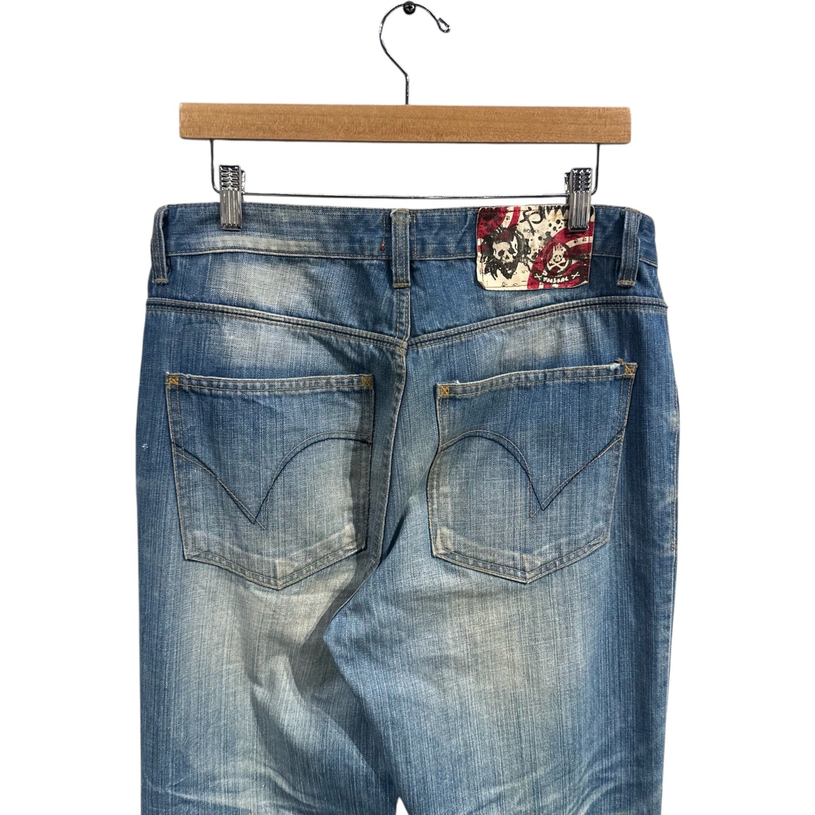 Vintage Faded Distressed Straight Leg Denim Jeans 34 x 31