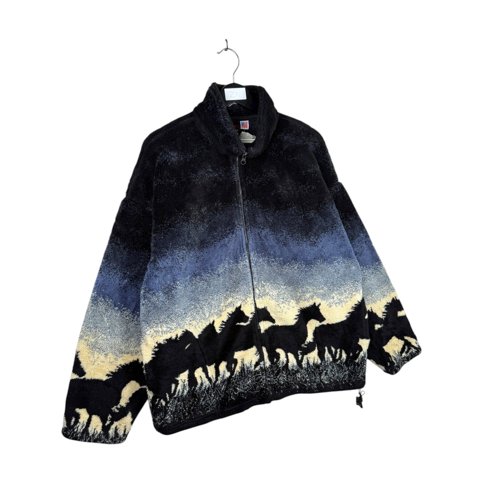 Vintage Wild Horse Sunset Sherpa Fleece Full Zip Jacket