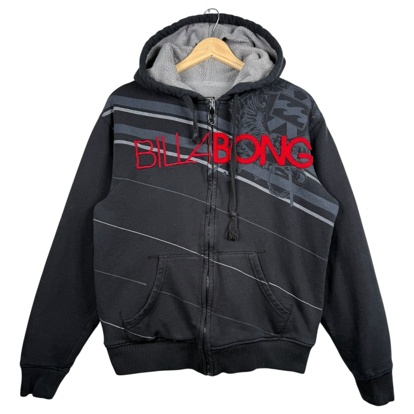 Vintage Billabong Diagonal Stripe Pattern Full Zip Hoodie