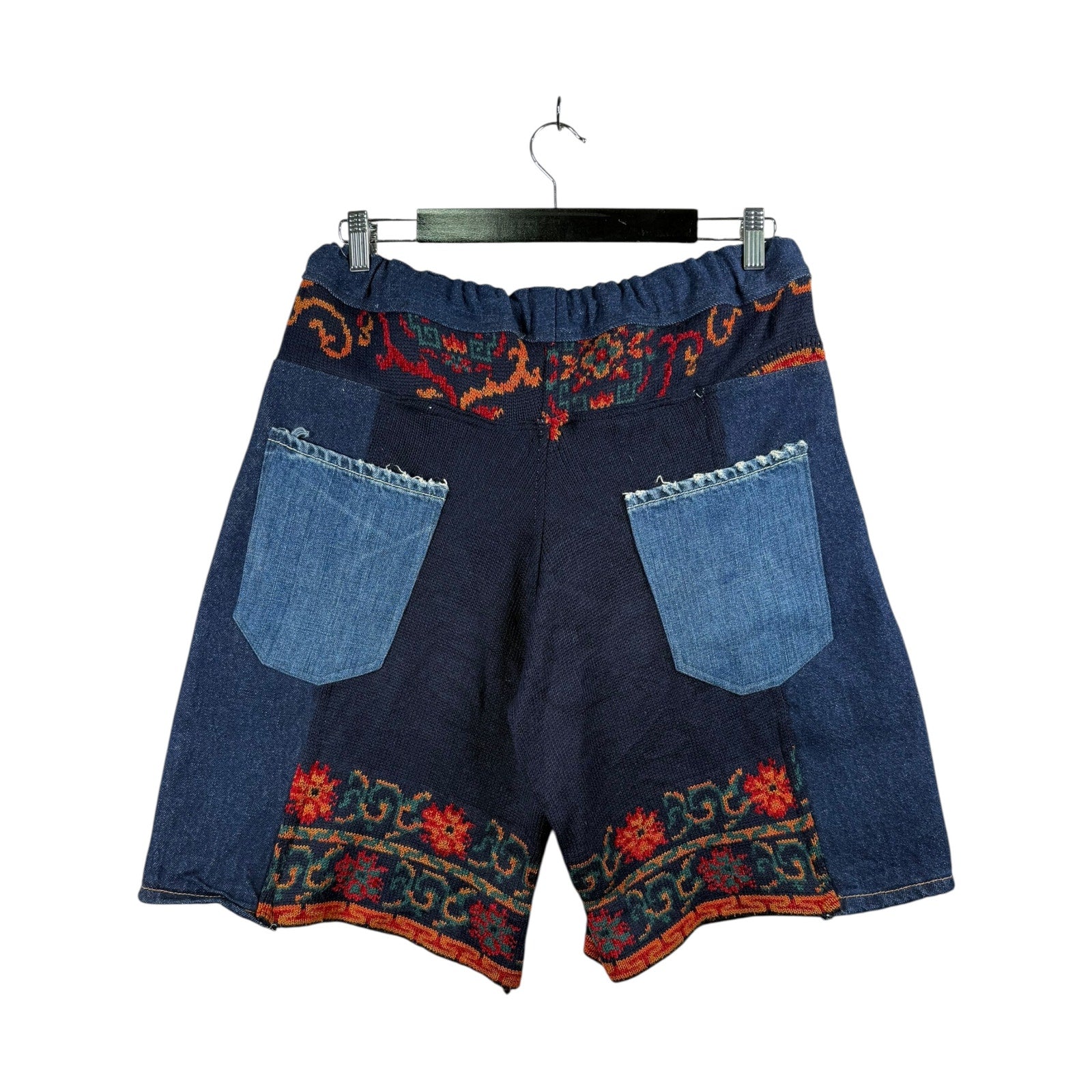 Vintage Tapestry Embroidered Patchwork Denim Shorts 34.5