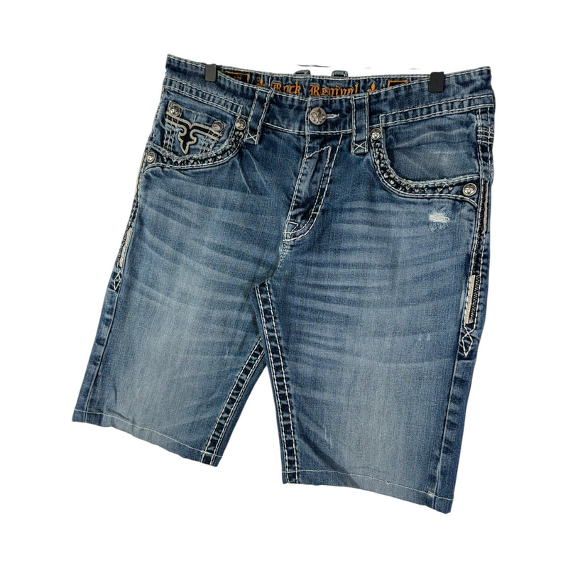 Vintage Rock Revival Tribal Straight Leg Bermuda Denim Jean Shorts