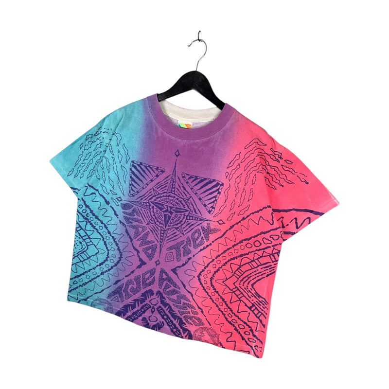 Vintage Tribal Pattern Gradient Tie Dye Short T-Shirt