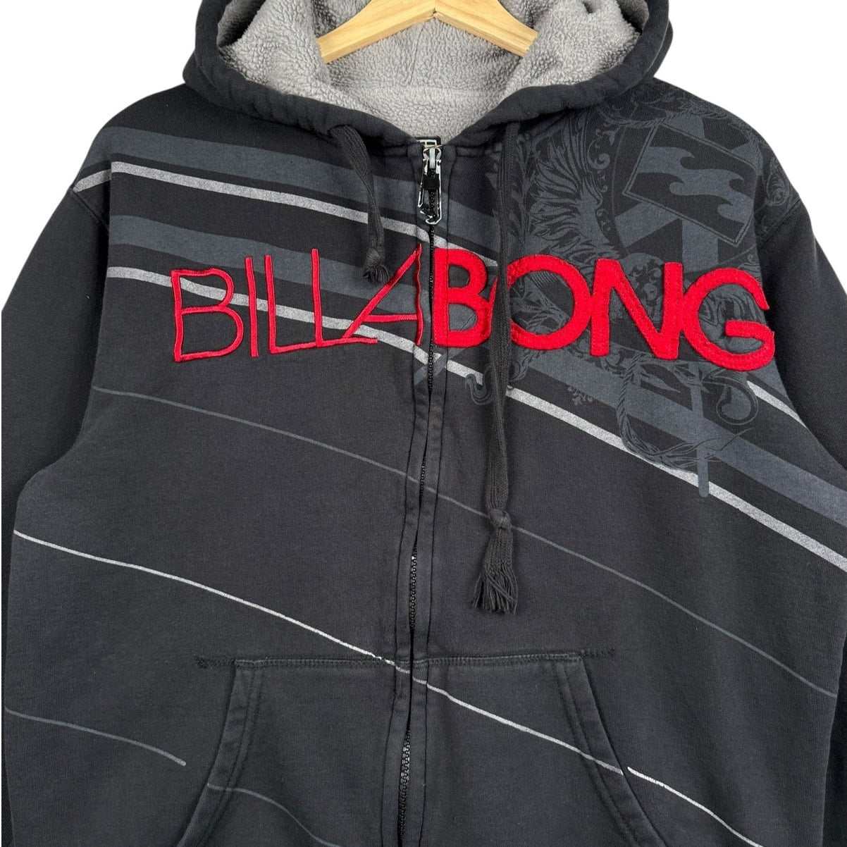 Vintage Billabong Diagonal Stripe Pattern Full Zip Hoodie