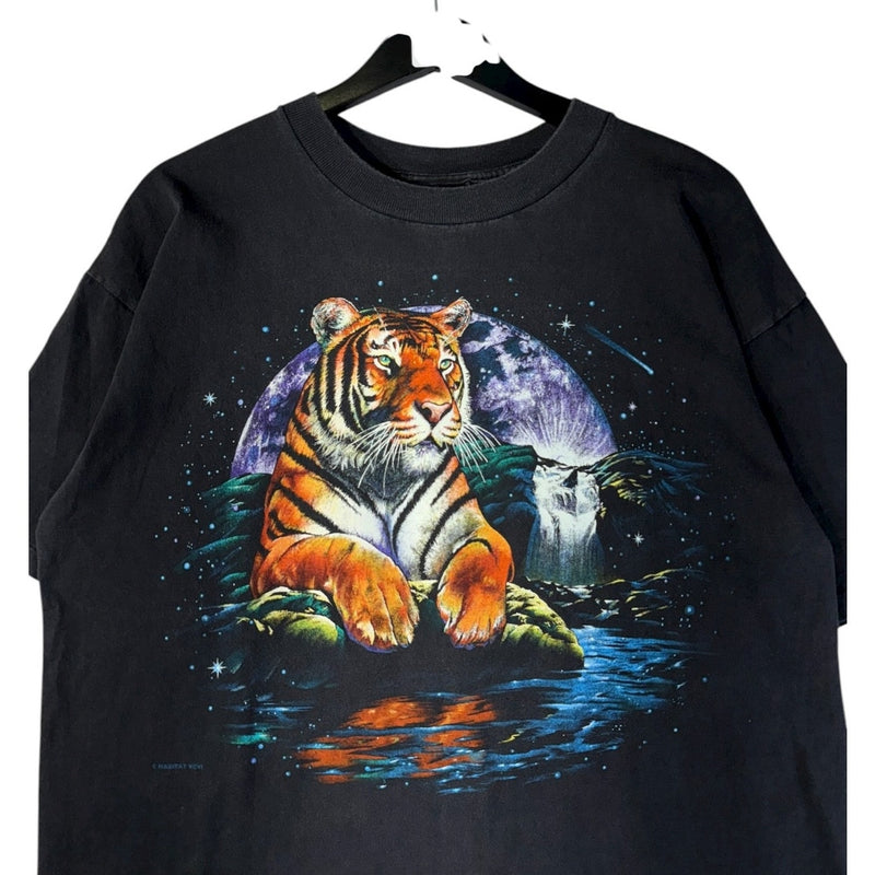 Vintage Tiger Moon Waterfall Graphic T-Shirt