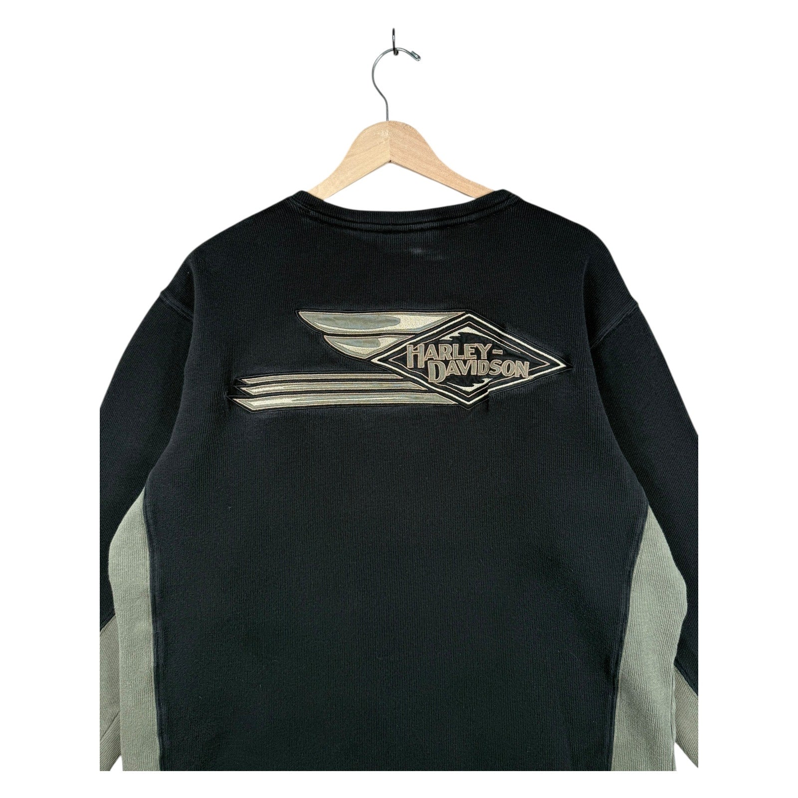 Vintage Harley Davidson Embroidered Two Tone V-Neck Sweatshirt