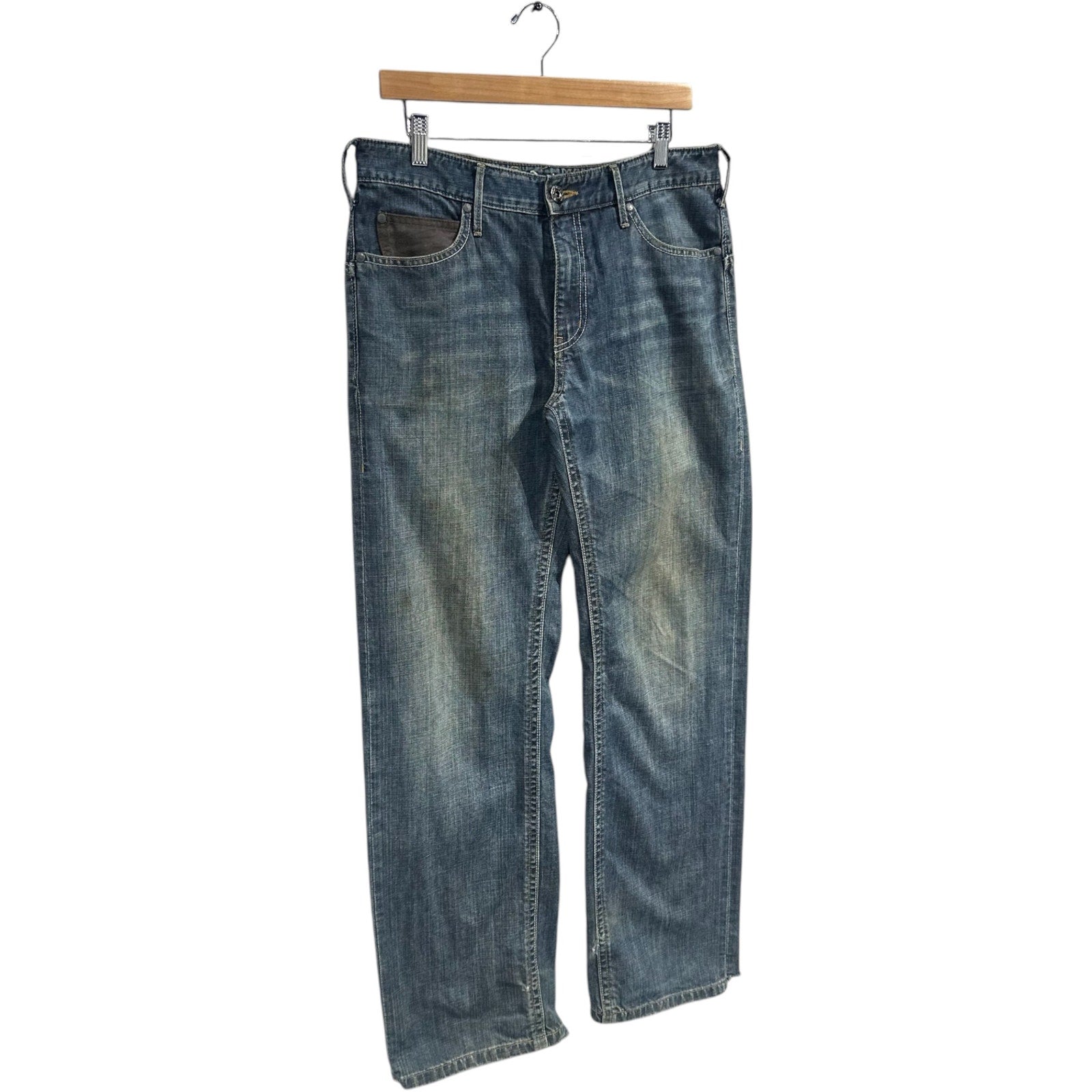 Vintage Cinch Buckle Faded Straight Leg Denim Jeans 32 x 31