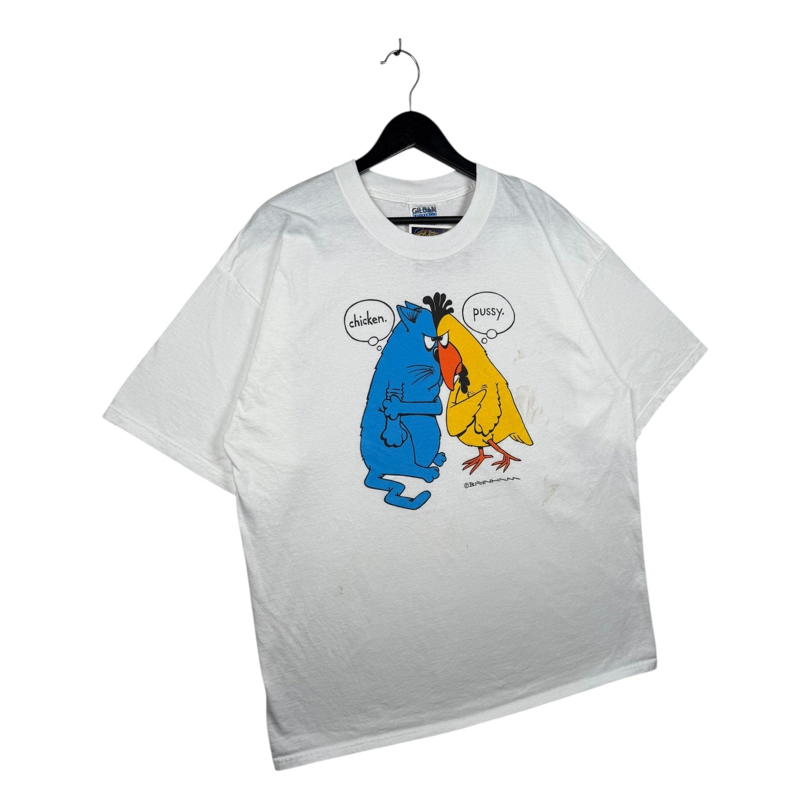Vintage Funny Cat vs Chicken Graphic T-Shirt