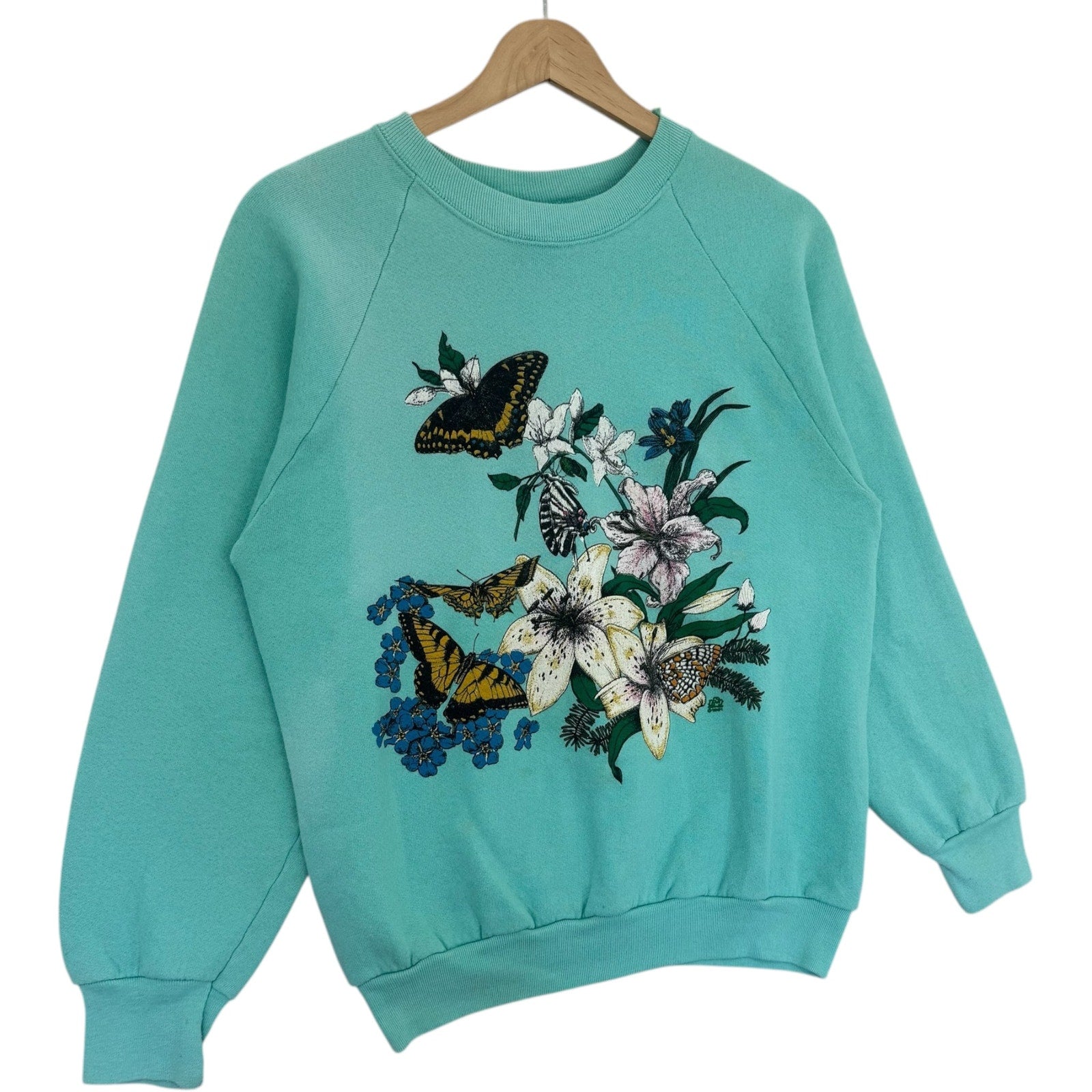 Vintage Lilies Flower Arrangement & Butterflies Nature Crewneck