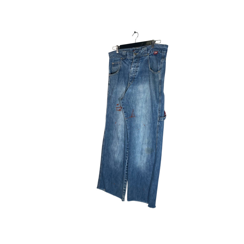 Y2K Werker's Embroidered Wide Leg Denim Jeans 40