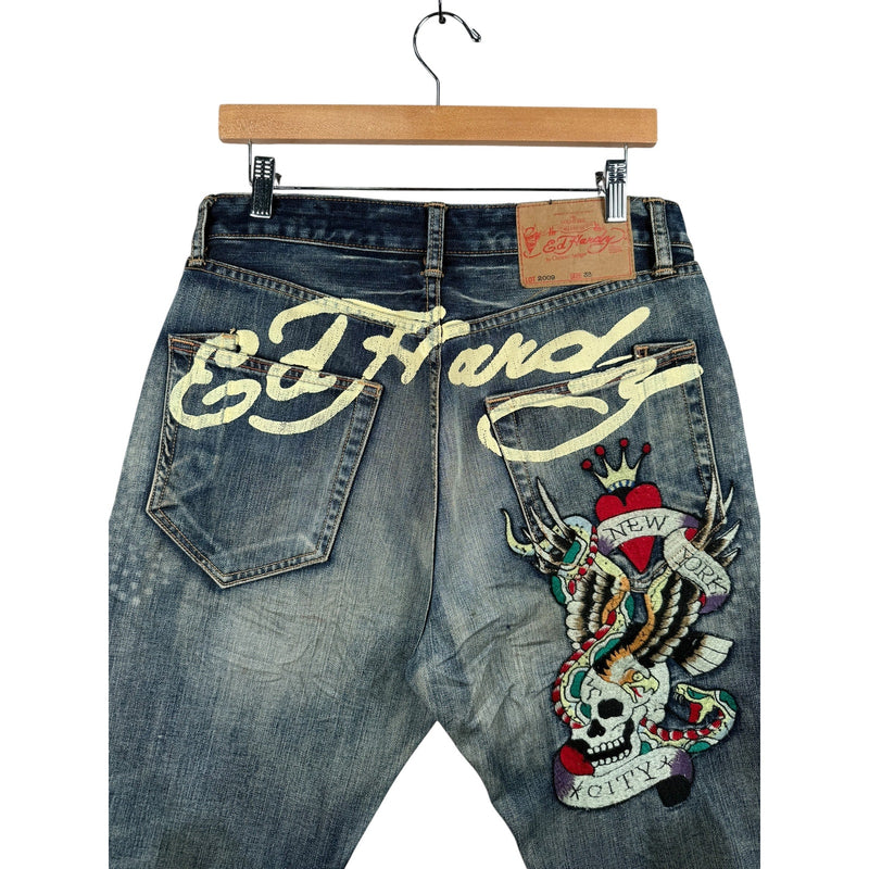 Vintage Ed Hardy Camo Patchworks Chino Denim Shorts 33