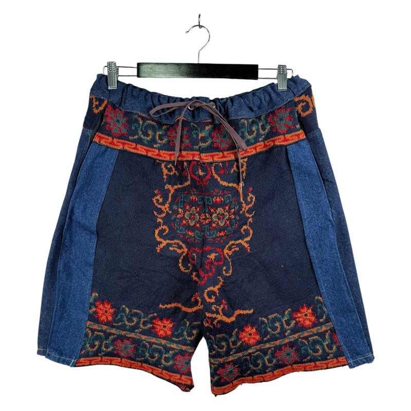 Vintage Tapestry Embroidered Patchwork Denim Shorts 34.5