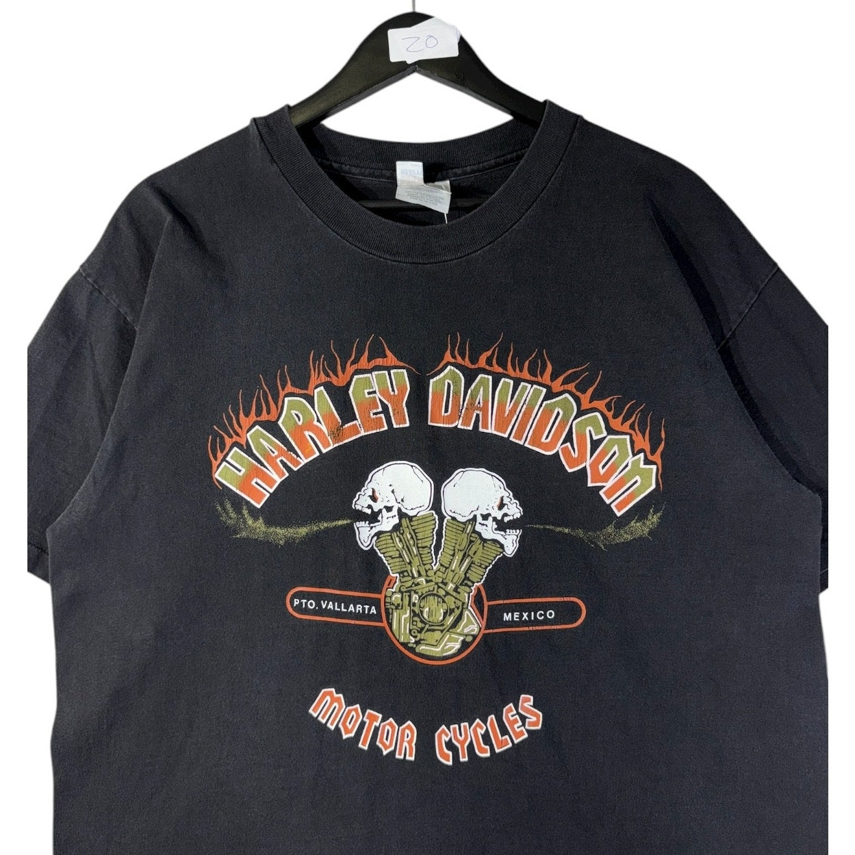Vintage Harley Davidson Skulls Flames Graphic T-Shirt