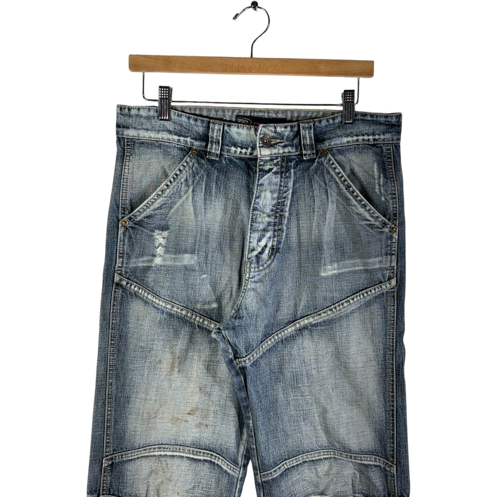 Y2K Distressed Double Knee Denim Jeans 38