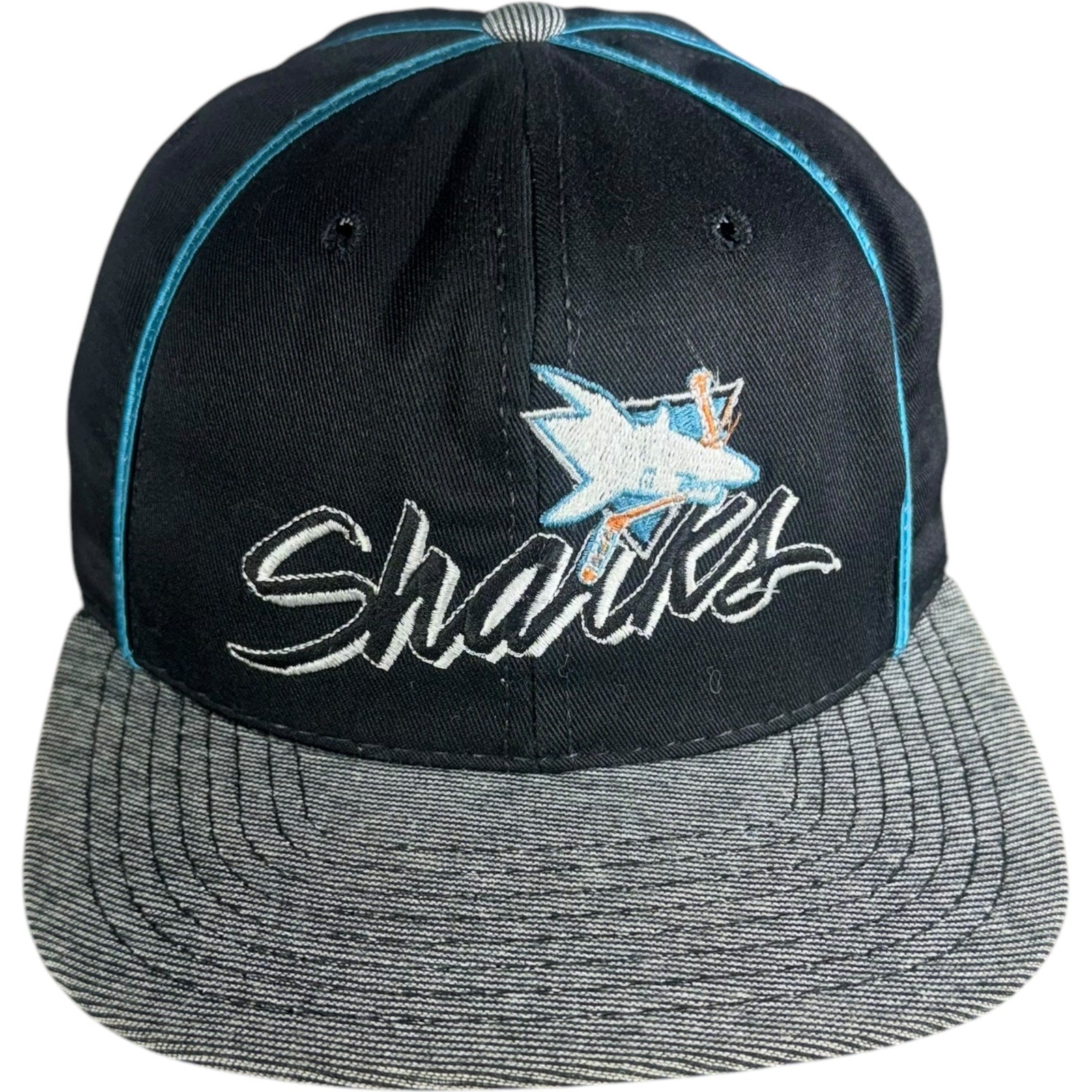 Vintage San Jose Sharks NHL Spellout Snapback Hat 90s