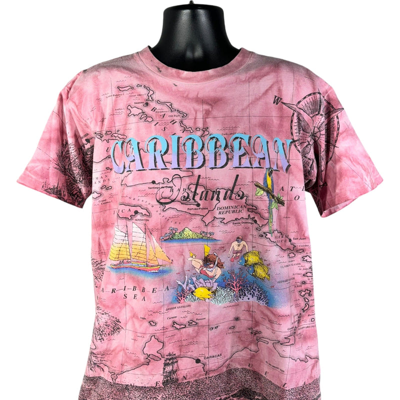 Vintage Caribbean Island Souvenir AOP Tie Dye Tee 90s