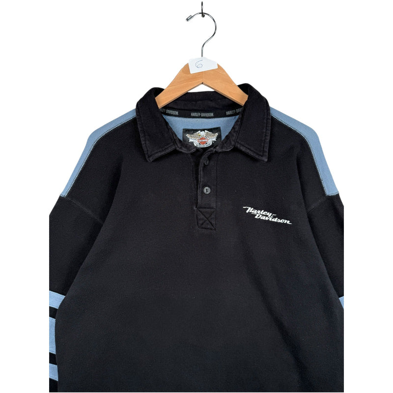 Vintage Harley Davidson Colorblock Long Sleeve Polo Shirt