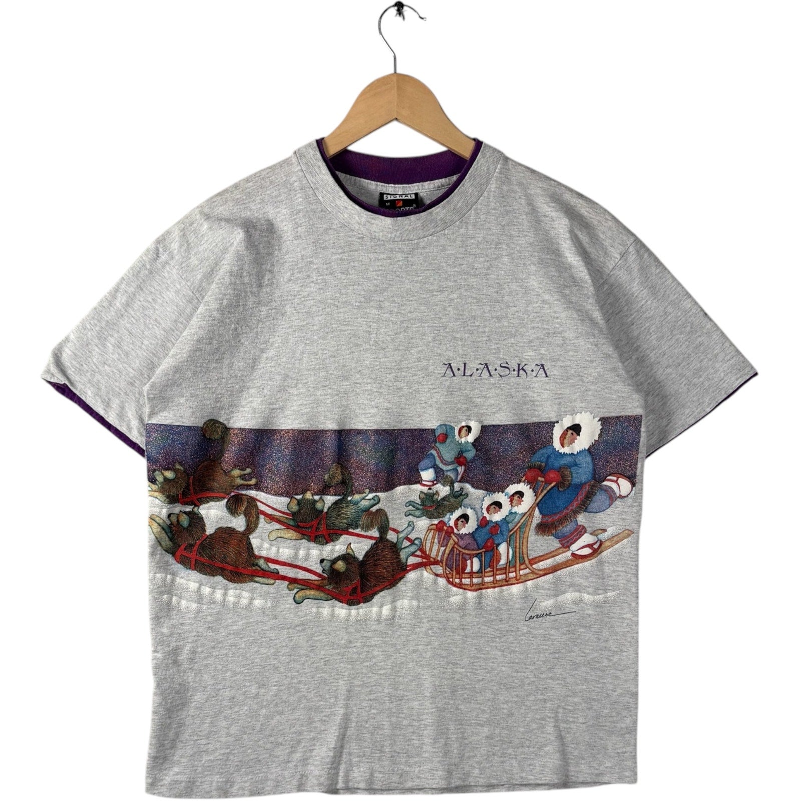 Vintage Alsaka Dog Sled Wrap Around Souvenir Tee