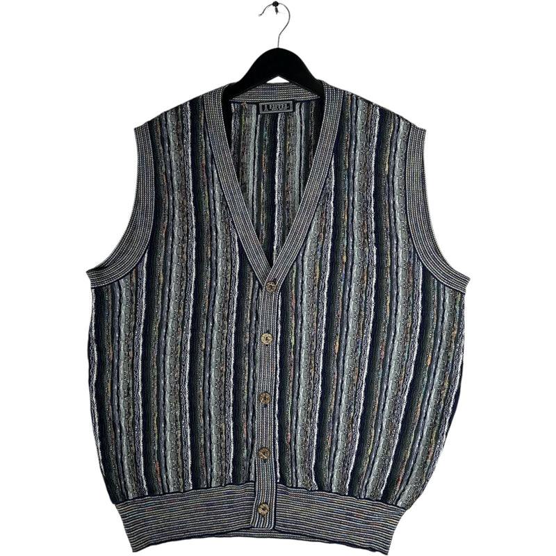 Vintage Striped 3D Knit Button Up Sweater Vest