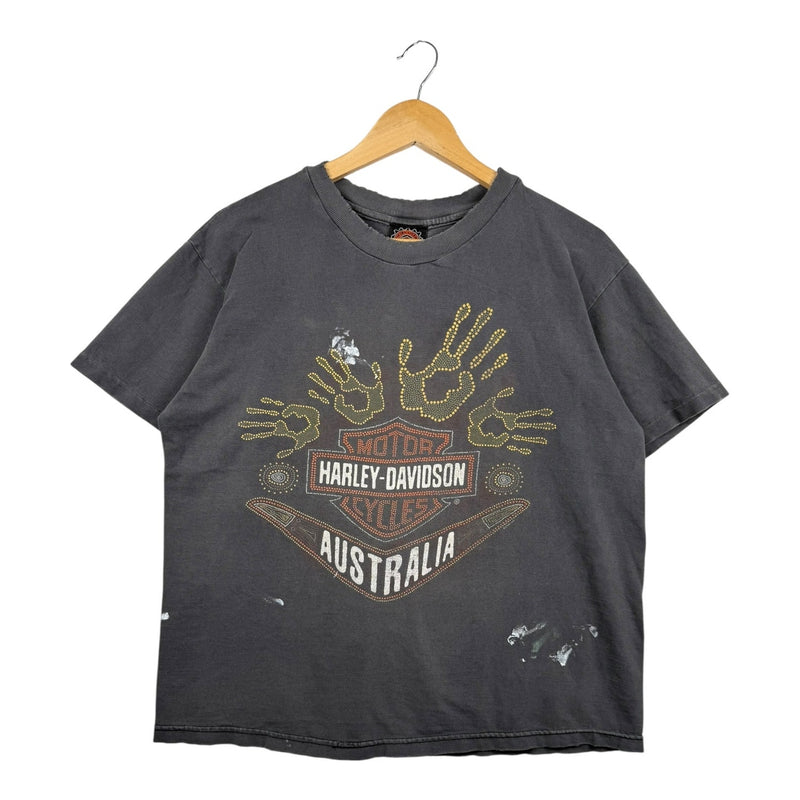 Vintage Harley Davidson Australia Aboriginal Dot Art Hand Print T-Shirt