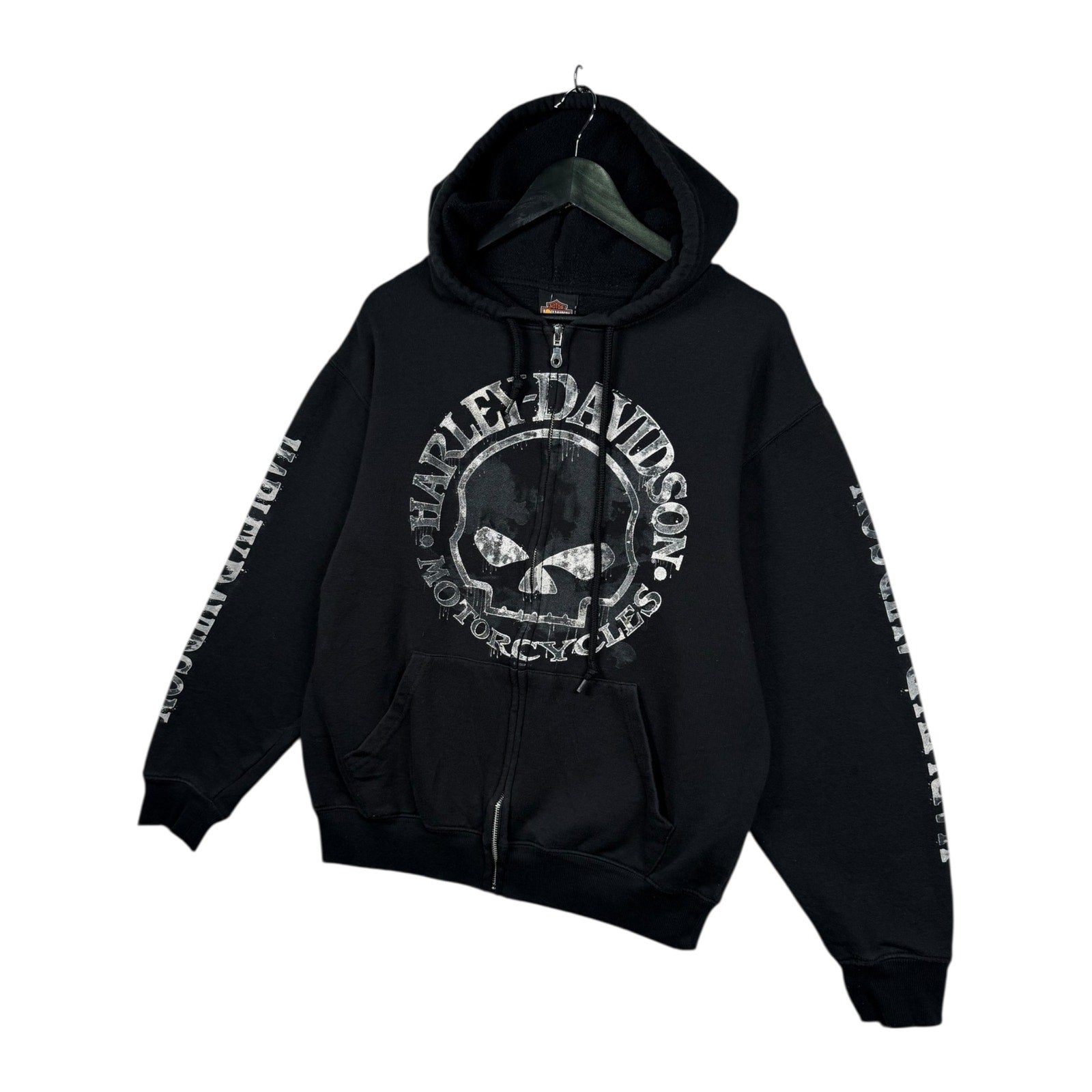 Vintage Harley Davidson Skull Graphic Zip Up Hoodie