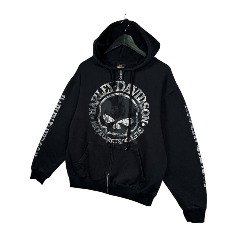 Vintage Harley Davidson Skull Graphic Zip Up Hoodie