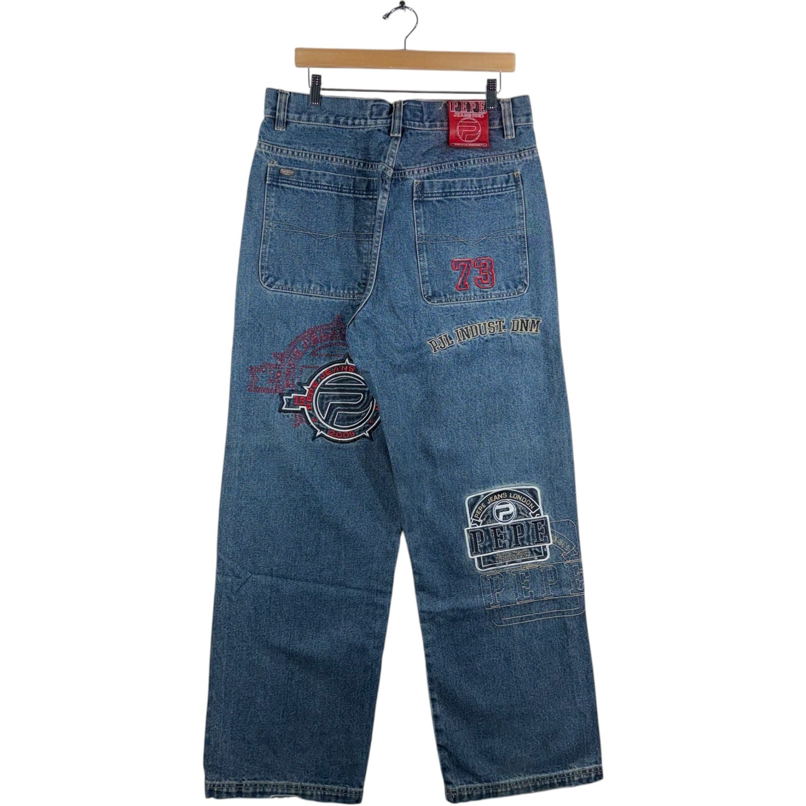 Y2K People Patchwork Straight Leg Denim Jeans 34