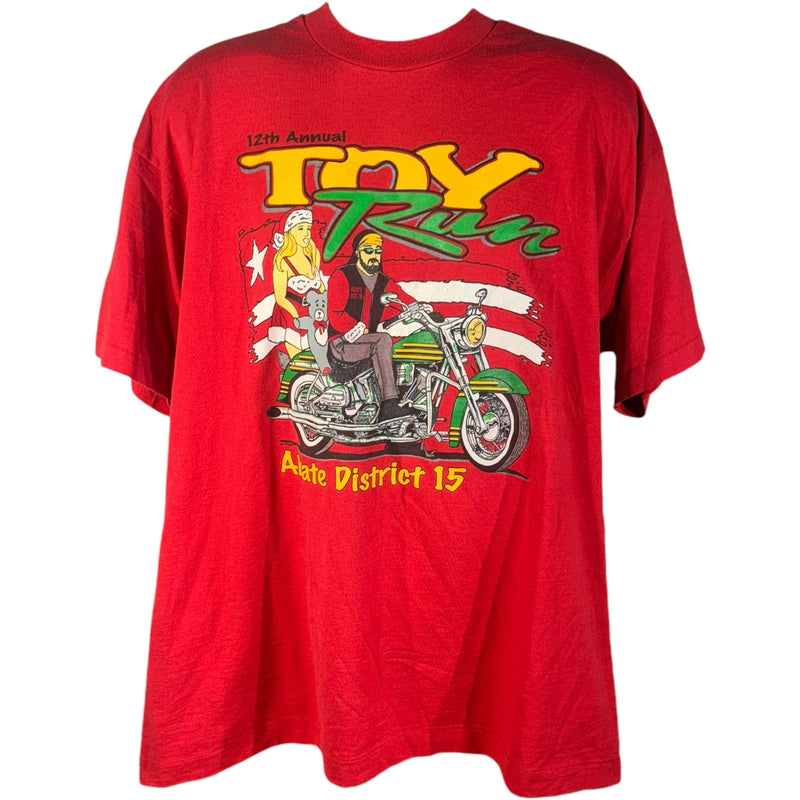 Vintage 12th Annual Toy Run Abate District 15 Biker Tee 90s