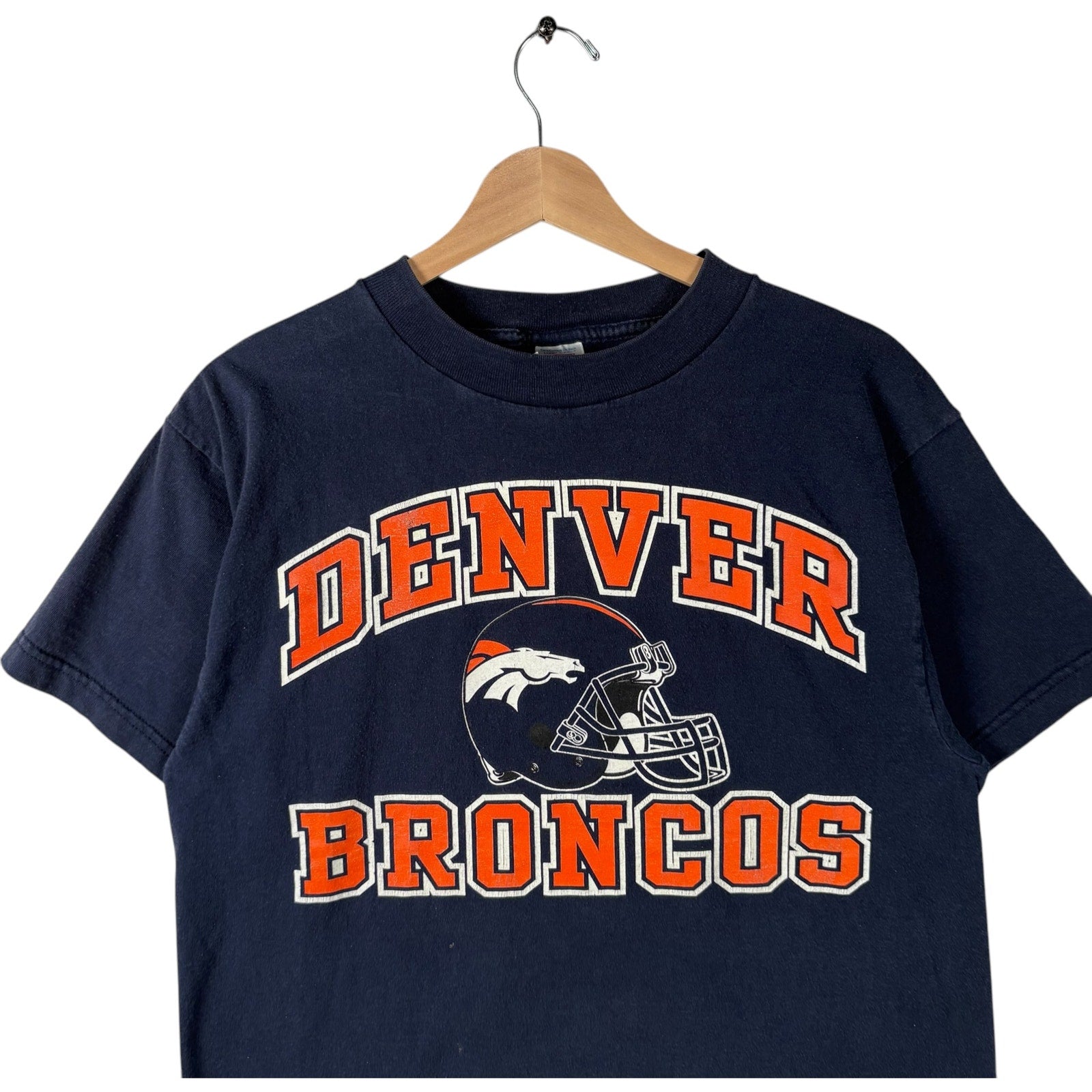 Vintage Logo 7 Denver Broncos Spellout NFL Tee 90s