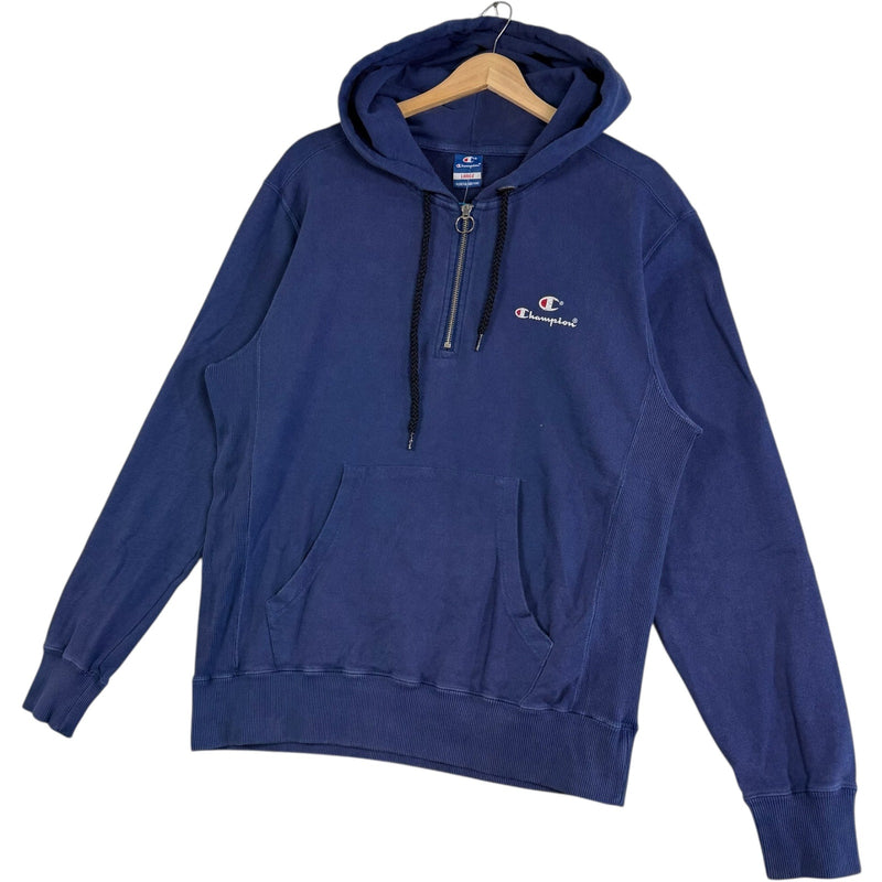 Vintage Champion Mini Spellout Logo 1/4 Zip Pullover Hoodie