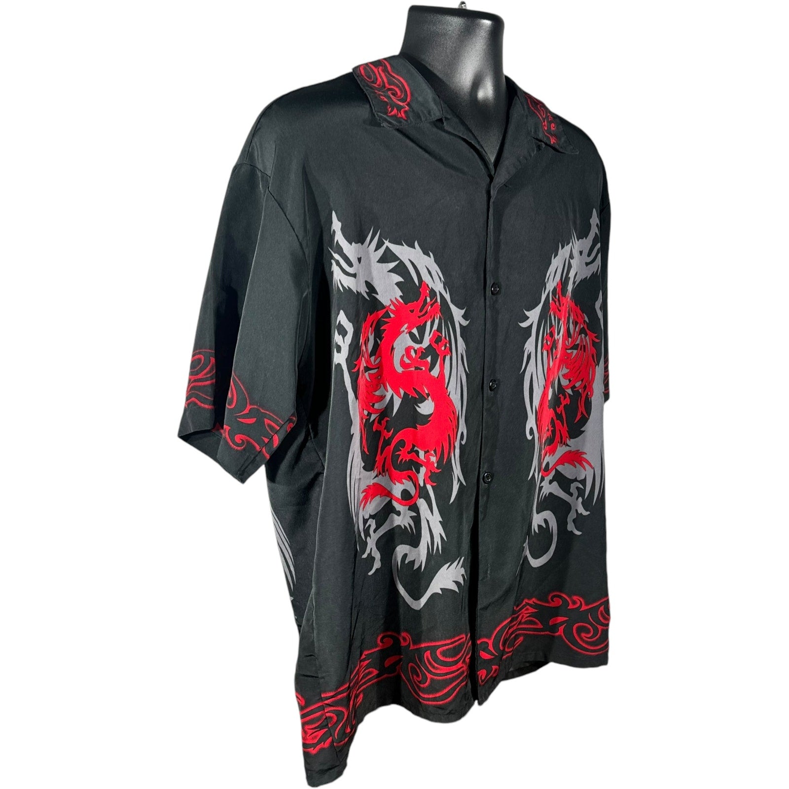 Vintage Y2K Tribal Dragon Short Sleeve Button Up