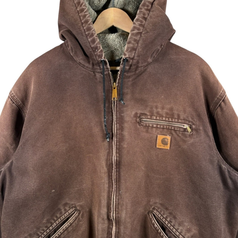 Vintage Carhartt Sandstone Sherpa Lined Hoodie Workwear Jacket