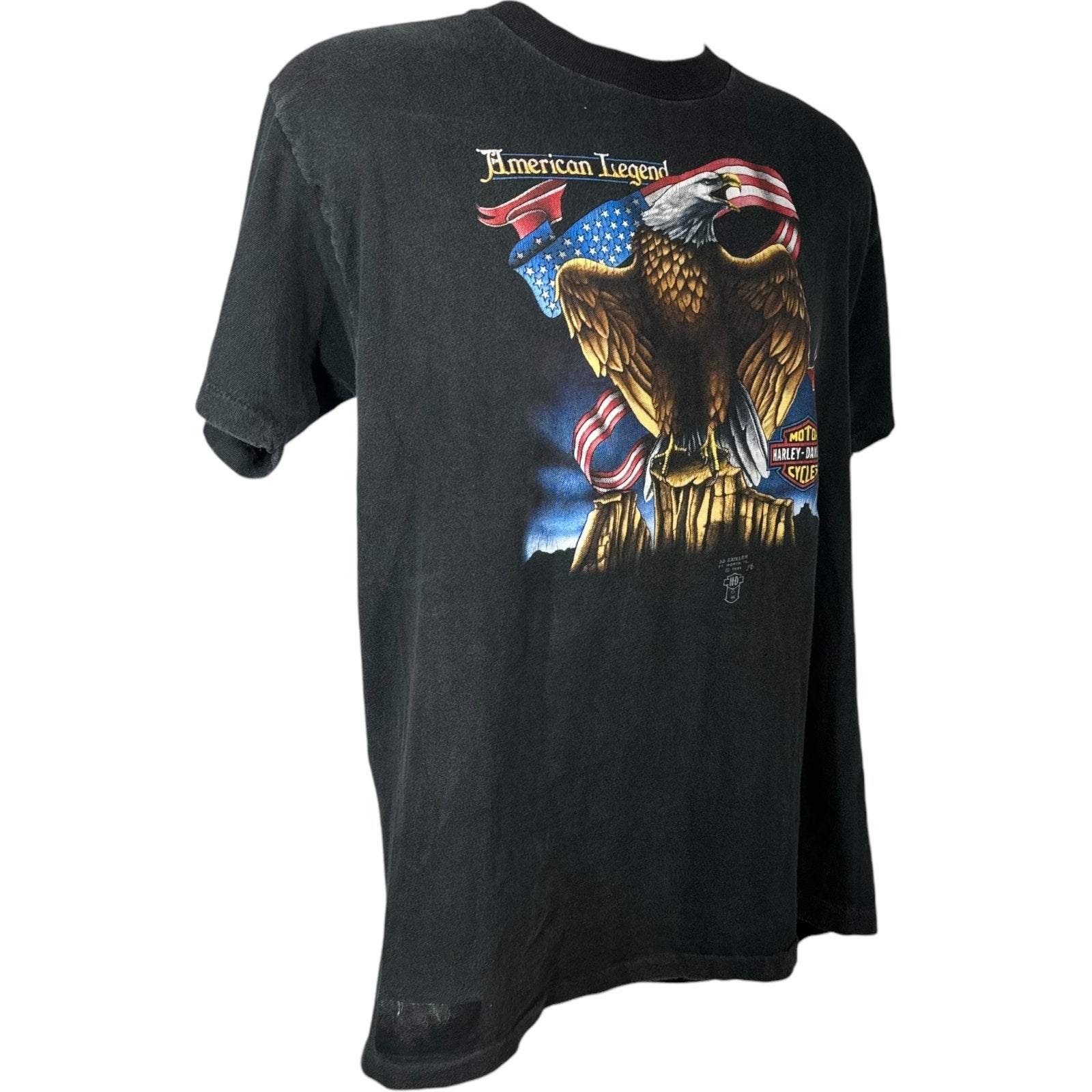 Vintage 3D Emblem Bald Eagle Harley Davidson Tee 1988