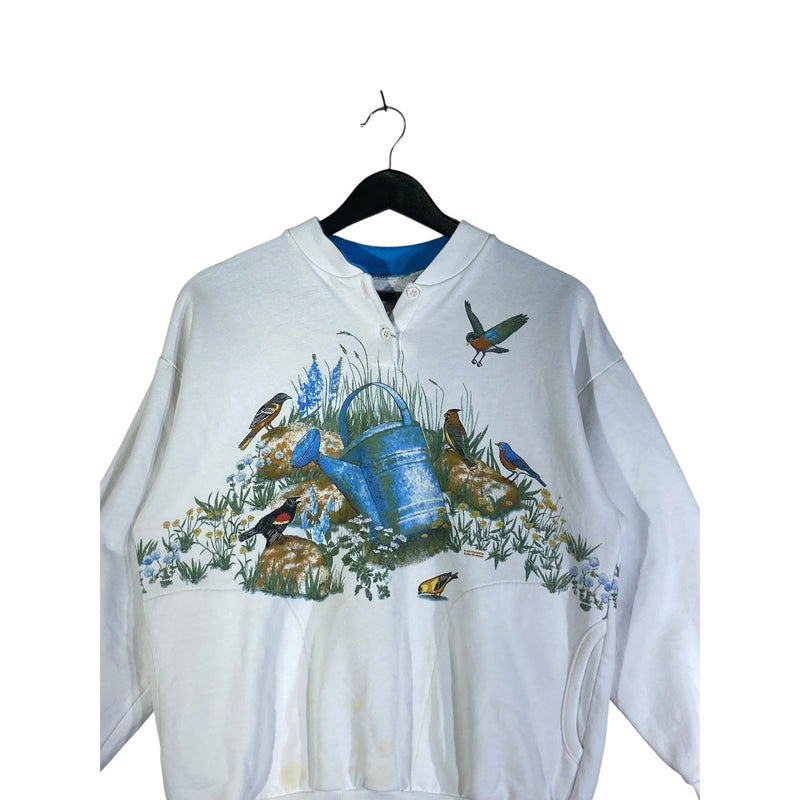 Vintage Birds In Nature Buttoned Collar Crewneck