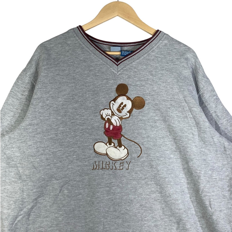 Vintage Disney Embroidered Mickey Mouse V-Neck Sweatshirt