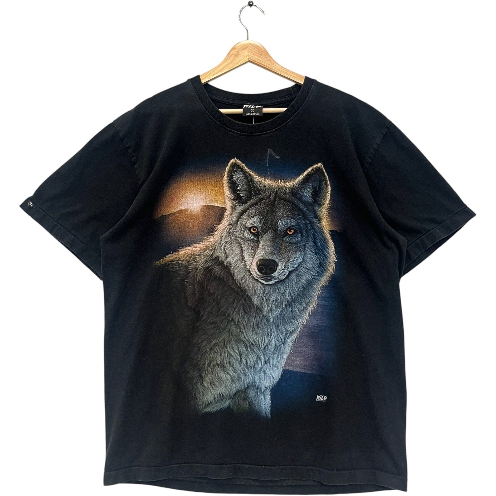 Vintage Illustrated Grey Wolf Double Sided Tee