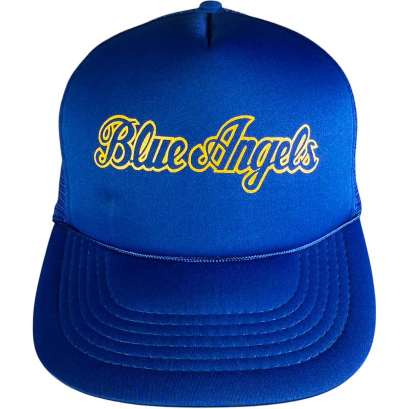 Vintage Blue Angels Spellout Trucker Snapback Hat 90s