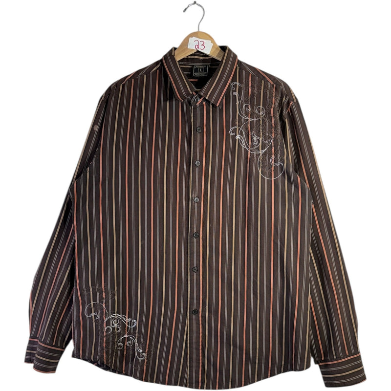 Vintage Irreverent Striped Button Up Long Sleeve Shirt