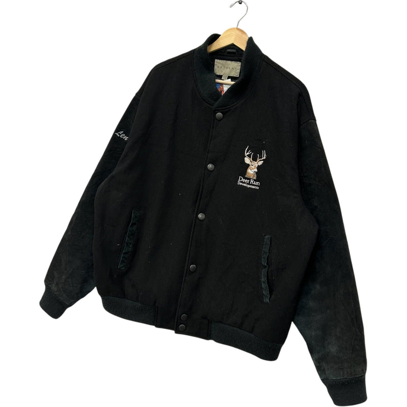 Vintage Retreat Deer Forest Embroiled Varsity Jacket