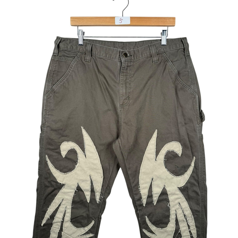 Vintage Carhartt Tribal Flame Patchwork Carpenter Pants 36