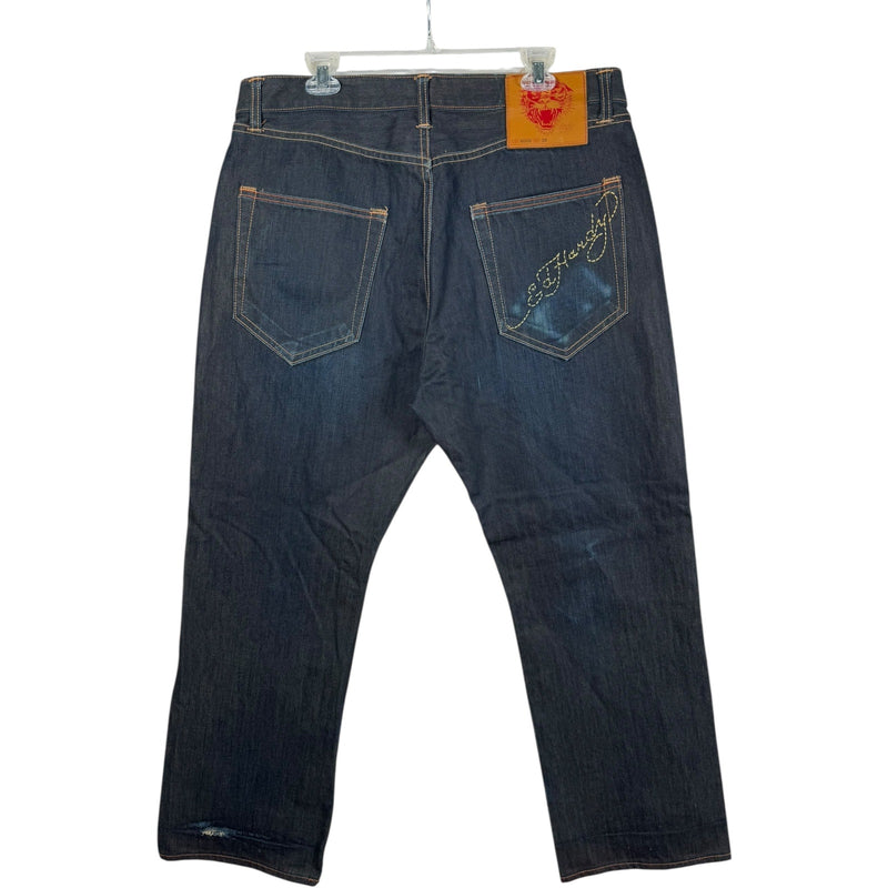 Vintage Ed Hardy Dark Embroidered Straight Leg Denim Jeans 38