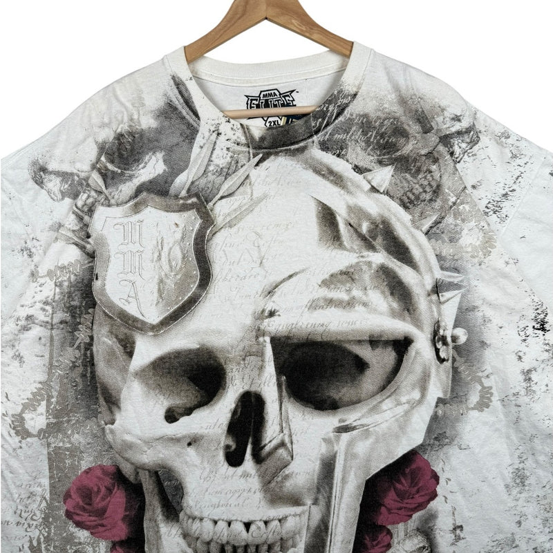Vintage MMA Elite Skull Roses Crossbones Graphic T-Shirt