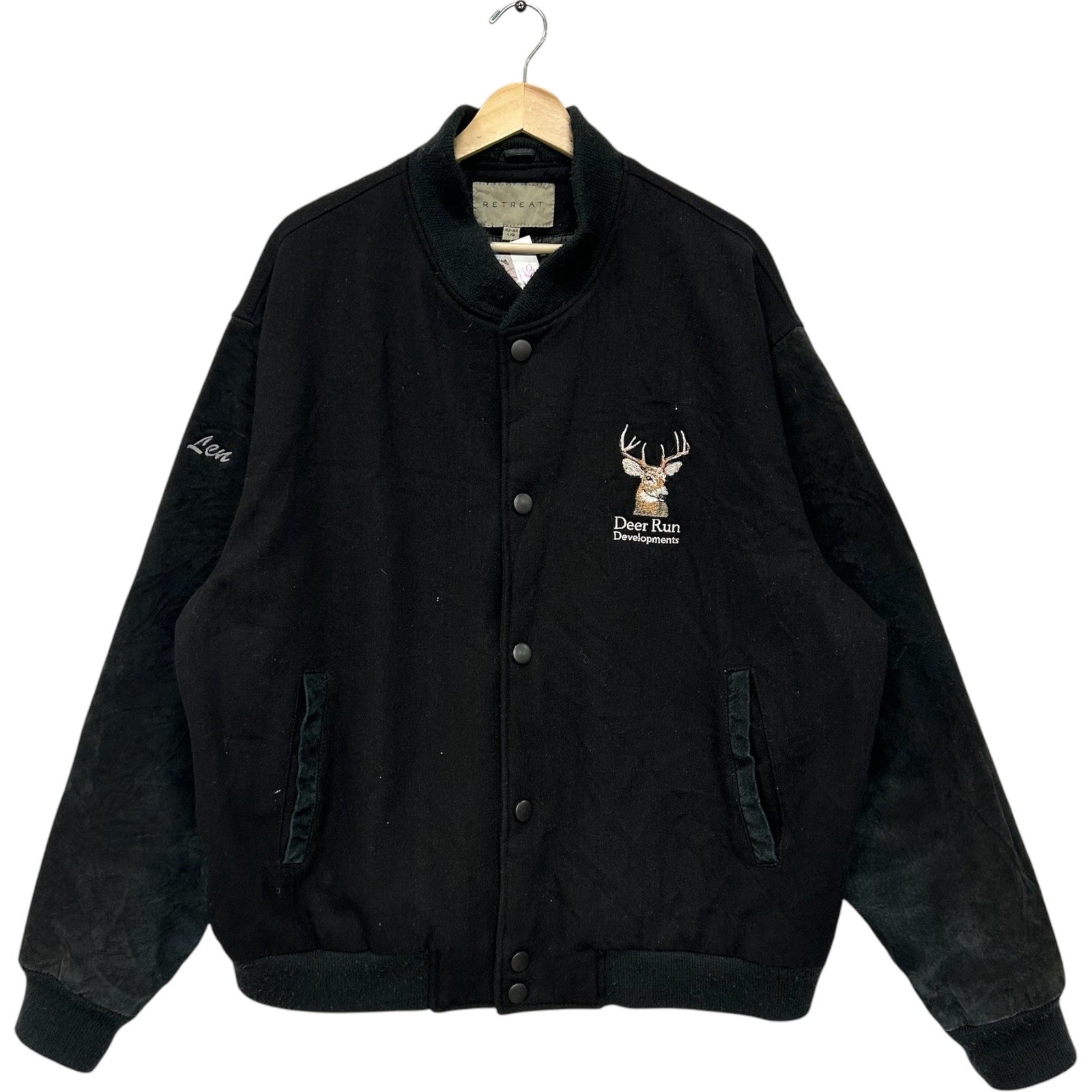 Vintage Retreat Deer Forest Embroiled Varsity Jacket