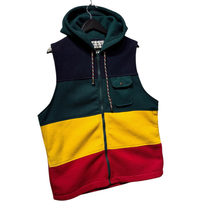 Vintage Izzi Fleece Color Block Hooded Full Zip Vest
