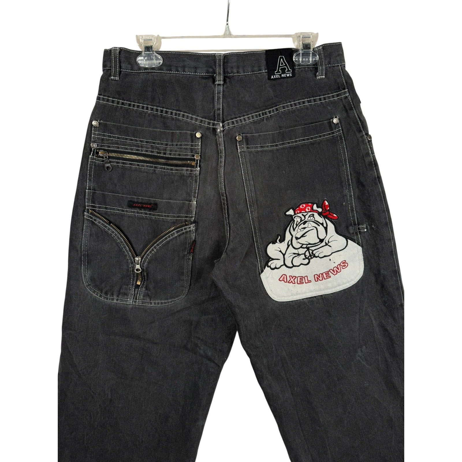 Vintage Axel News Baggy Bulldog Graphic Denim Jeans 32