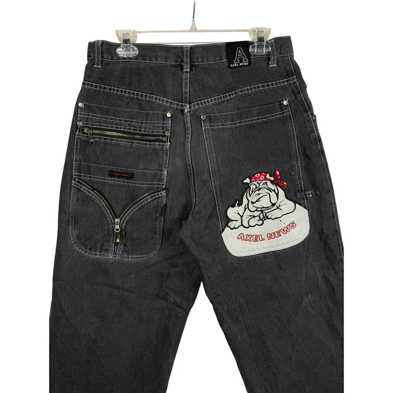 Vintage Axel News Baggy Bulldog Graphic Denim Jeans 32
