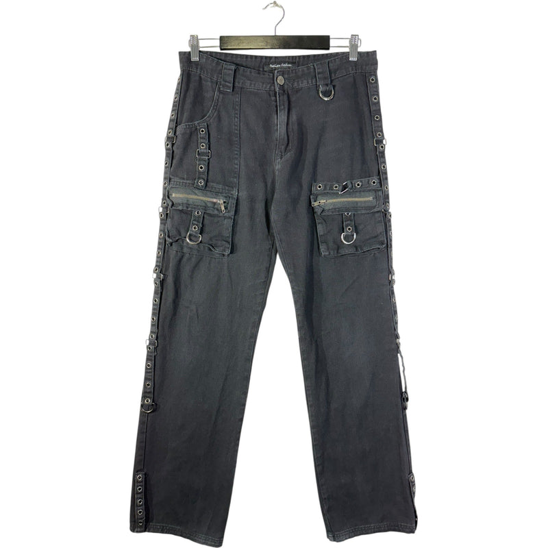 Vintage Fashion Victim Baggy Tactical Studded Straight Denim Jeans 33x31